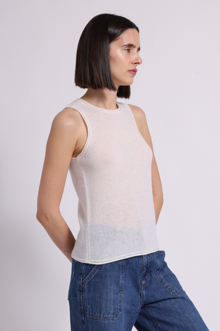 Sheer Luxury Cashmere Crew Neck Tank with Rolled Edges