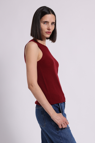 Sheer Luxury Cashmere Crew Neck Tank with Rolled Edges