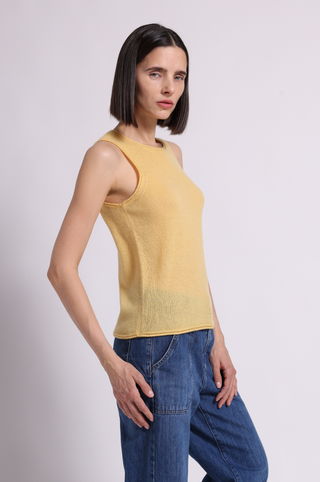 Sheer Luxury Cashmere Crew Neck Tank with Rolled Edges