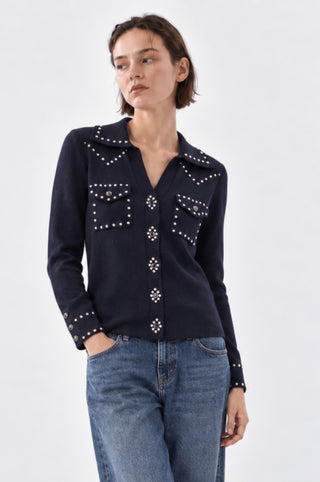 Cotton Cashmere Hot Fix Button Down Shirt