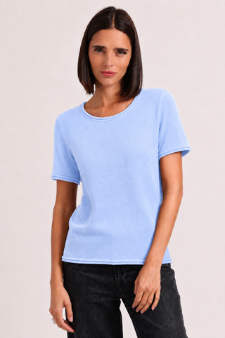 Sheer Luxury Cashmere Short Sleeve Tee with Rolled Trims