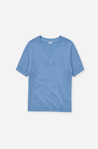 Textured Short Sleeve V Neck