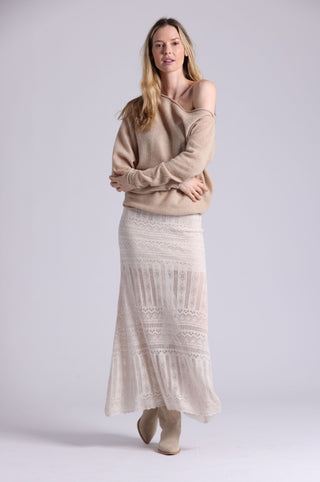 Cotton Blend Maxi Lace Skirt