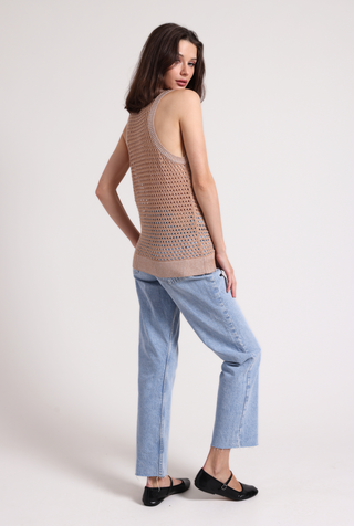 Cotton Cashmere Plaited Mesh Crew Tank