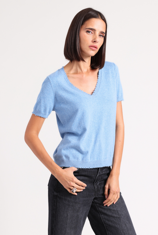 Cotton Cashmere Frayed V Tee