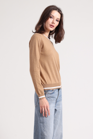 Supima Cotton Cashmere LS Crew with Tipping