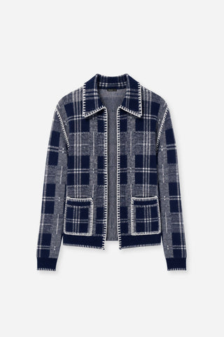Wool Cashmere Plaid Collar Cardigan