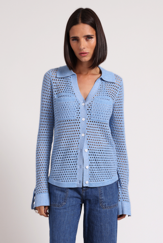 Cotton Cashmere Plaited Mesh Button Down Shirt