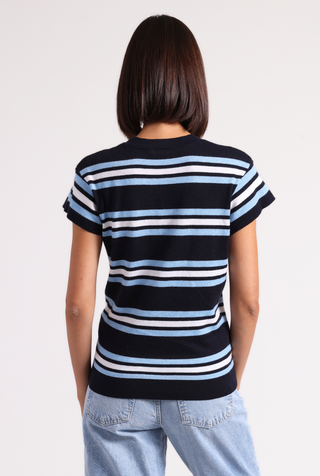 Supima Cotton Cashmere Multi Stripe Cap Sleeve Crew