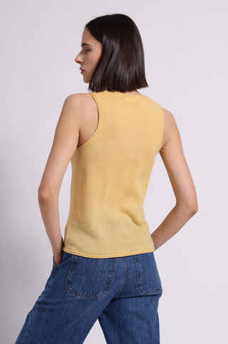 Sheer Luxury Cashmere Crew Neck Tank with Rolled Edges