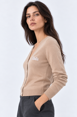 Cotton Cashmere "Wela" Embroidery V Neck Cardigan