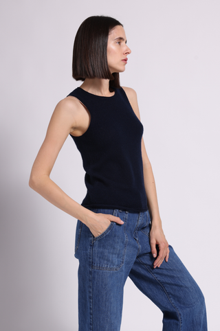 Sheer Luxury Cashmere Crew Neck Tank with Rolled Edges