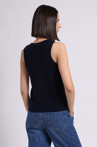 Sheer Luxury Cashmere Crew Neck Tank with Rolled Edges