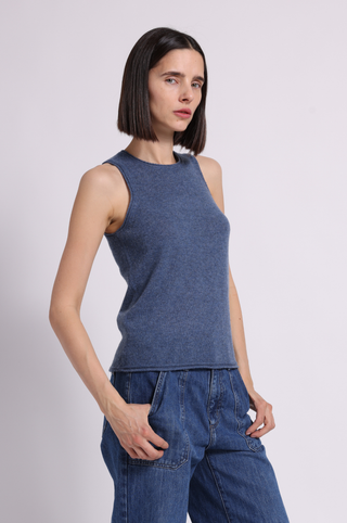 Sheer Luxury Cashmere Crew Neck Tank with Rolled Edges
