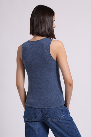 Sheer Luxury Cashmere Crew Neck Tank with Rolled Edges