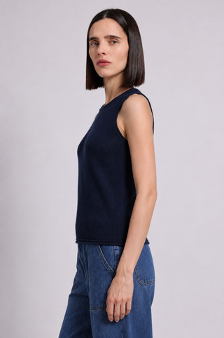 Sheer Luxury Cashmere Crew Neck Tank with Rolled Edges