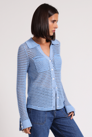 Cotton Cashmere Plaited Mesh Button Down Shirt