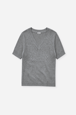 Textured Short Sleeve V Neck