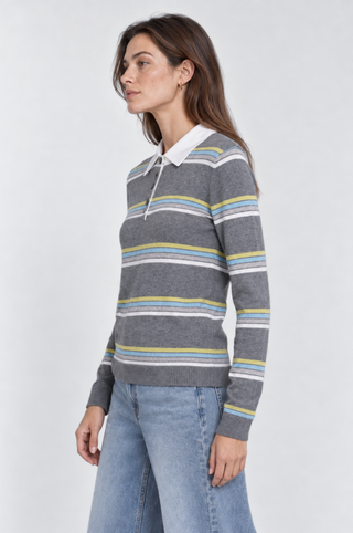 Striped Long Sleeve Polo in Cotton Cashmere