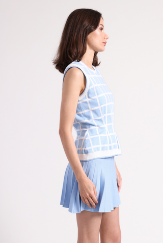 Viscose Windowpane Pleated Sleeveless Top