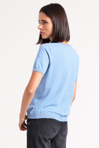 Cotton Cashmere Frayed V Tee