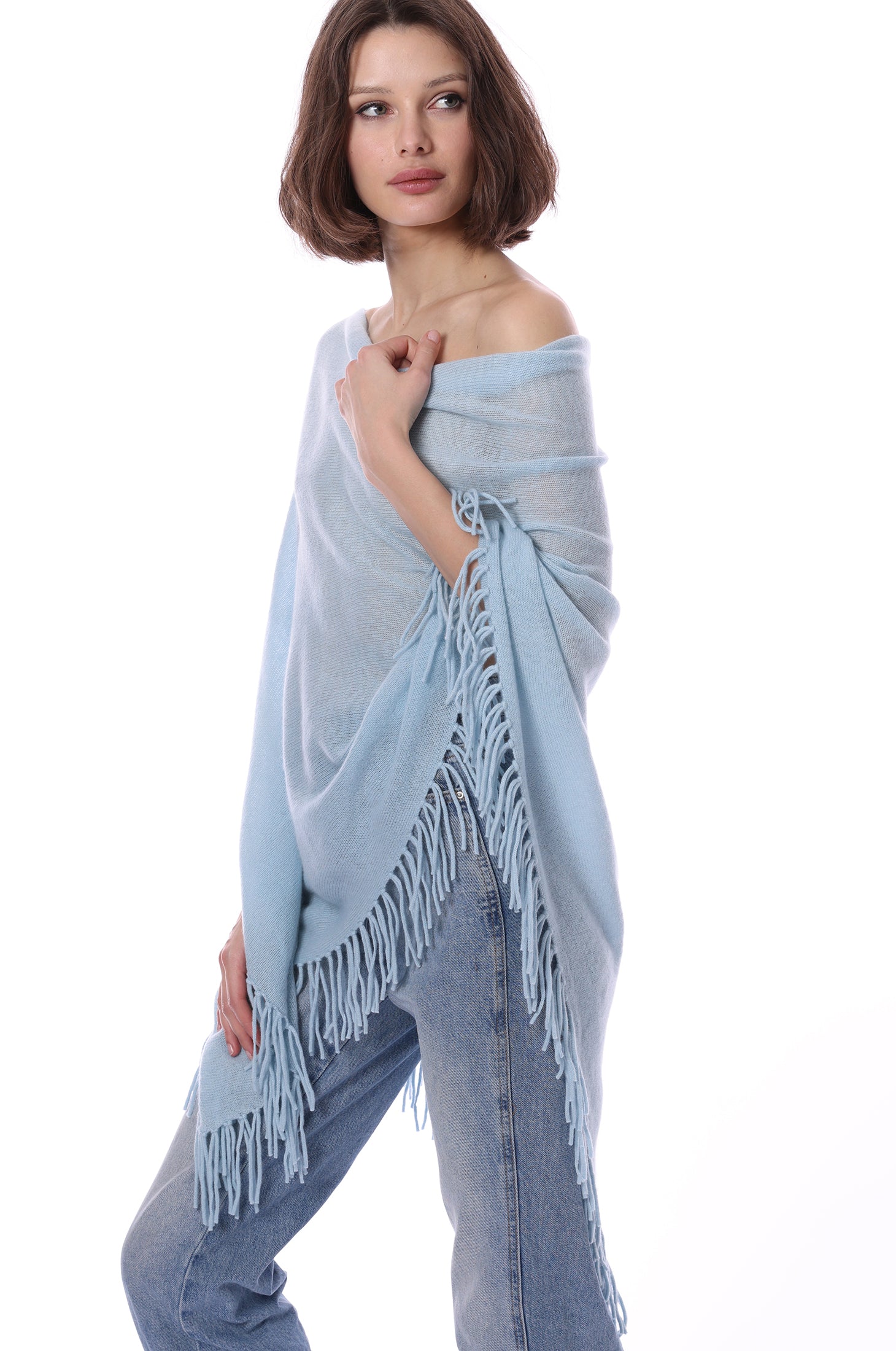 Minnie Rose White Fringe outlets Ruana/Poncho