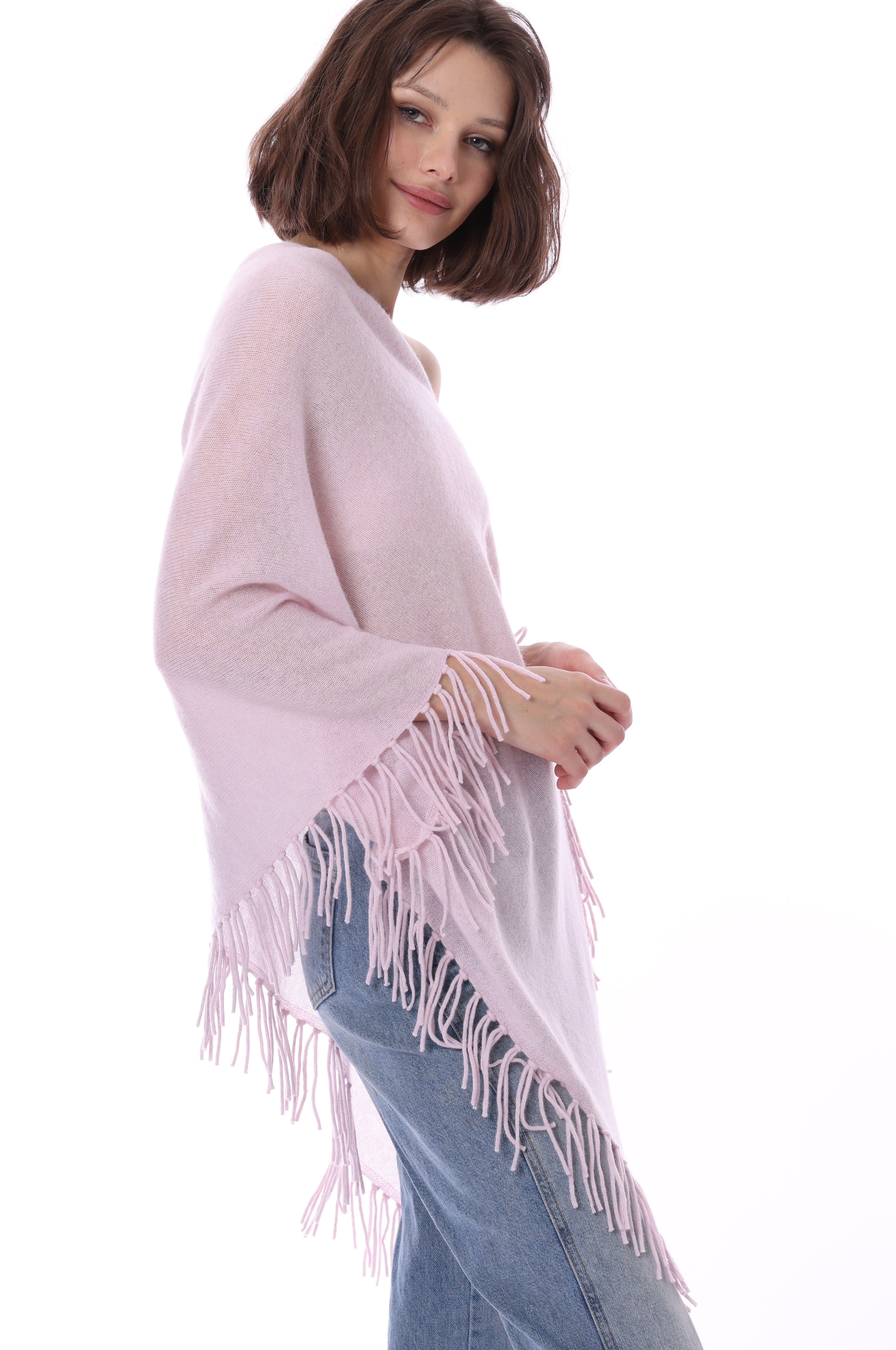 Minnie Rose White Fringe outlets Ruana/Poncho