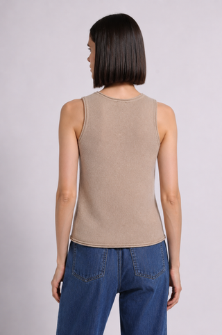 Sheer Luxury Cashmere Crew Neck Tank with Rolled Edges