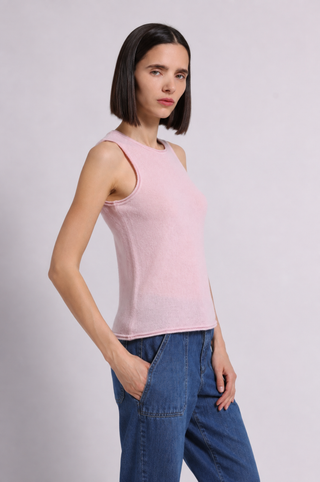 Sheer Luxury Cashmere Crew Neck Tank with Rolled Edges