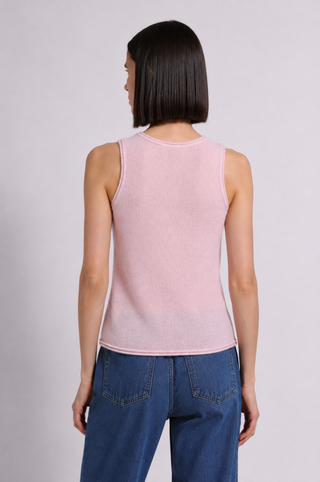Sheer Luxury Cashmere Crew Neck Tank with Rolled Edges