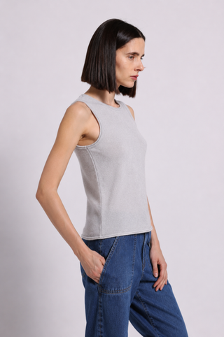 Sheer Luxury Cashmere Crew Neck Tank with Rolled Edges