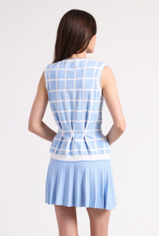 Viscose Windowpane Pleated Sleeveless Top