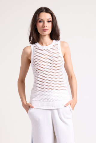 Cotton Cashmere Plaited Mesh Crew Tank