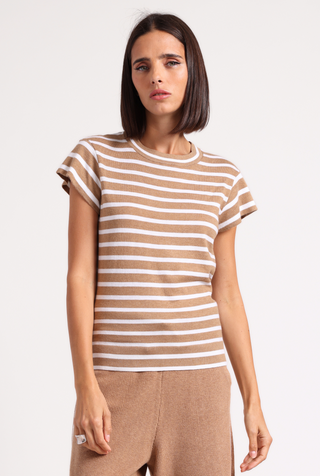 Supima Cotton Cashmere Striped Cap Slv Crew