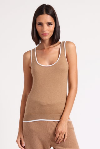 Supima Cotton Cashmere Scoop Neck Tank with Tipping