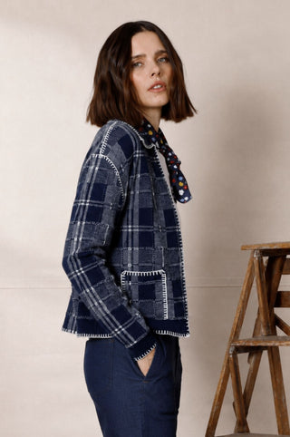 Wool Cashmere Plaid Collar Cardigan