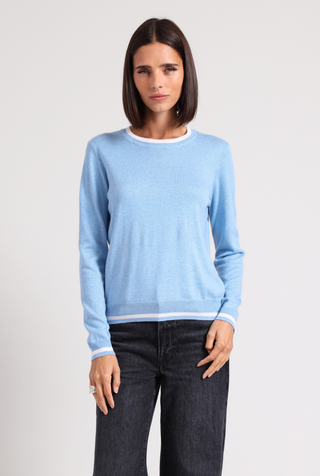 Supima Cotton Cashmere LS Crew with Tipping