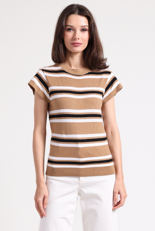 Supima Cotton Cashmere Multi Stripe Cap Sleeve Crew