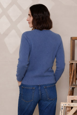 Cotton Cashmere Frayed Edge V Neck