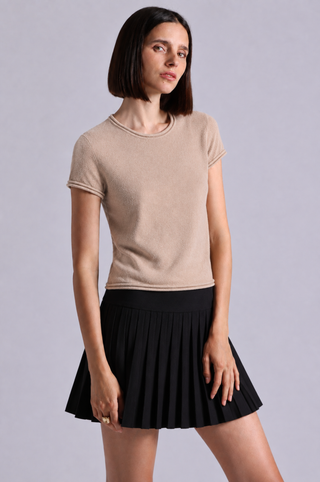 Sheer Luxury Cashmere Short Sleeve Tee with Rolled Trims