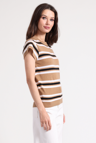 Supima Cotton Cashmere Multi Stripe Cap Sleeve Crew