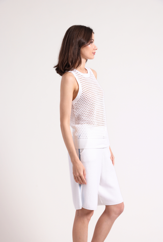 Cotton Cashmere Plaited Mesh Crew Tank