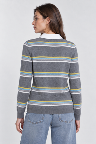 Striped Long Sleeve Polo in Cotton Cashmere