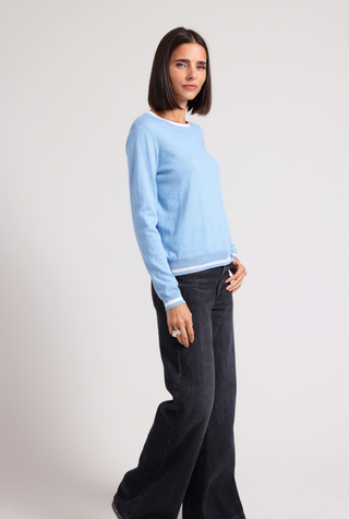 Supima Cotton Cashmere LS Crew with Tipping