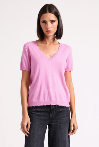 Cotton Cashmere Frayed V Tee