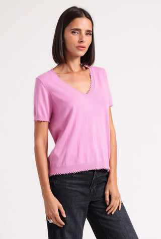 Cotton Cashmere Frayed V Tee