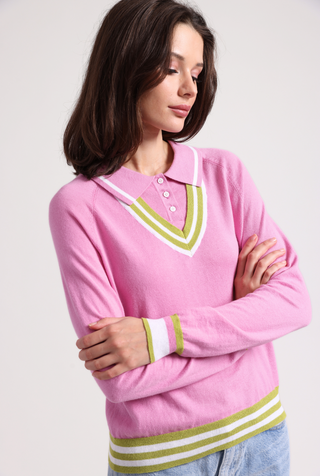 Cotton Cashmere Polo with Collar and Tipping