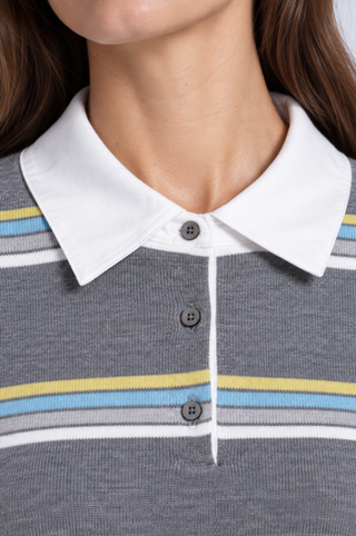 Striped Long Sleeve Polo in Cotton Cashmere