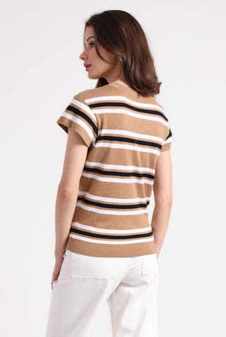 Supima Cotton Cashmere Multi Stripe Cap Sleeve Crew