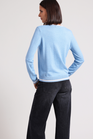 Supima Cotton Cashmere LS Crew with Tipping